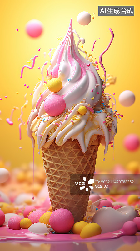 【AI数字艺术】彩色背景下的冰淇淋特写镜头图片素材