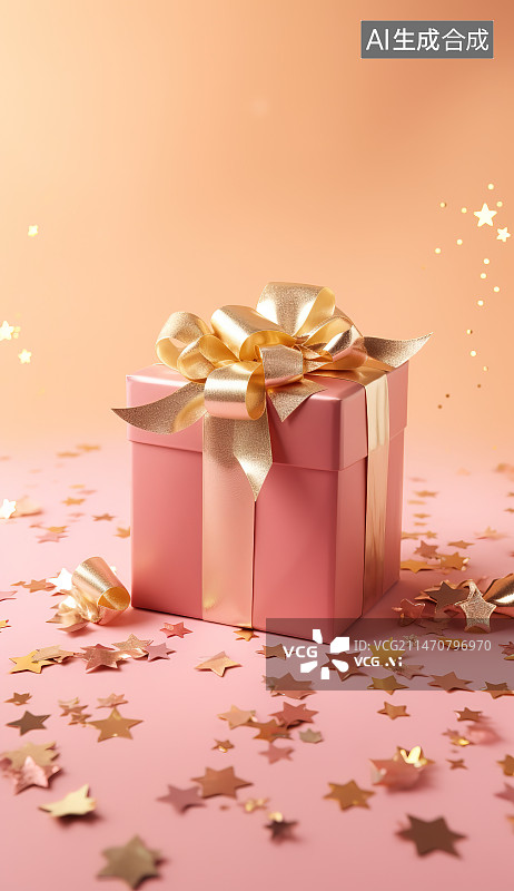 【AI数字艺术】粉红色背景上的圣诞礼物特写镜头图片素材
