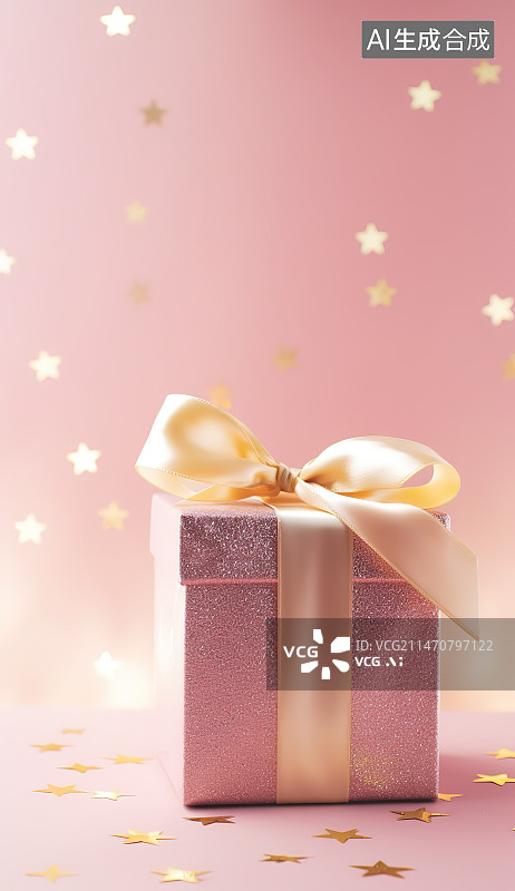 【AI数字艺术】粉红色背景上的圣诞礼物特写镜头图片素材