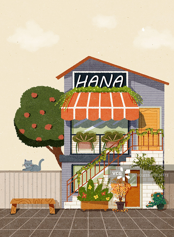 扁平风小建筑肌理插画图片素材