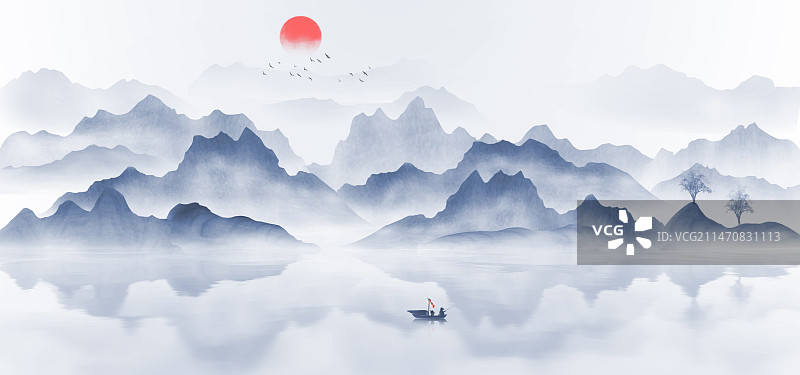 中国风水墨意境山水背景图片素材