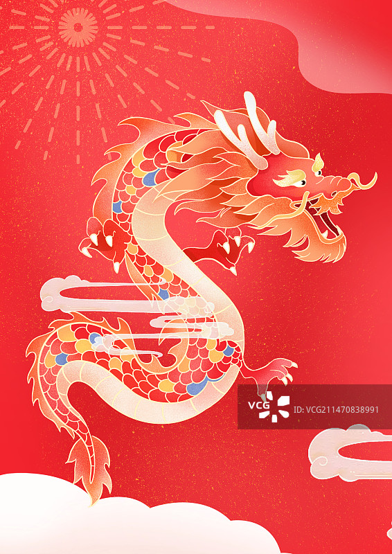 简约大气红色新春龙年节日插画图片素材