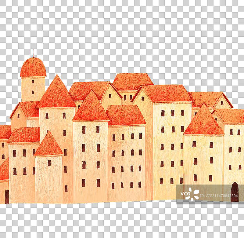 PNG免抠元素插画：红屋顶的房子 小镇上的房子图片素材