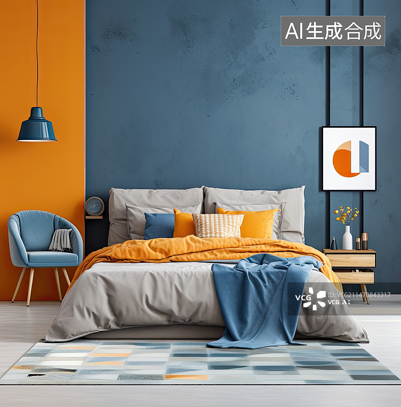 【AI数字艺术】温暖色调的卧室图片素材