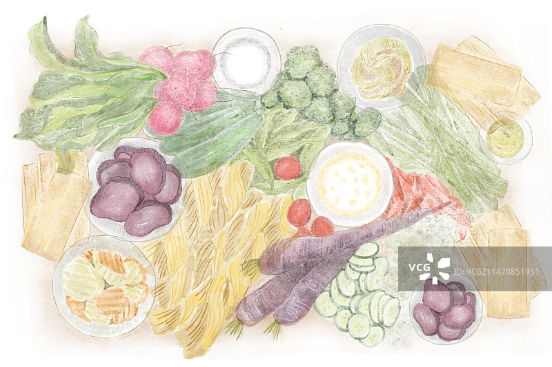 手绘水彩新鲜蔬果美食插画图片素材