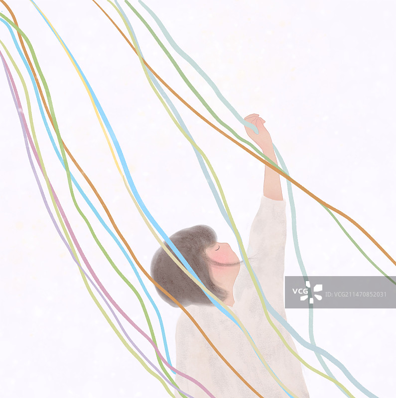 女孩伸手抓丝带头像插画图片素材