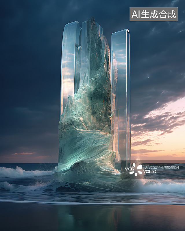 【AI数字艺术】钻石沙滩上的冰块图片素材