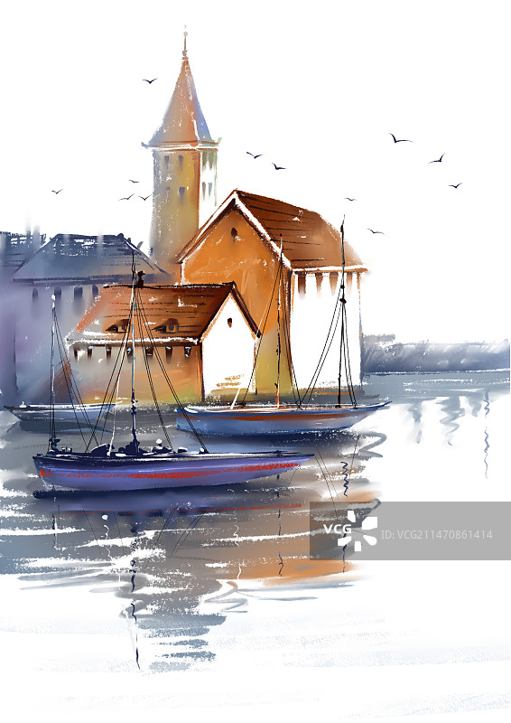 唯美背景元素 漂亮海湾 水面上的美丽小船图片素材