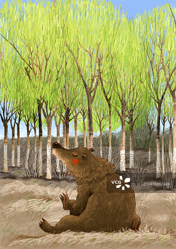 坐在土地上的黑熊 萌趣可爱的动物儿童插画图片素材