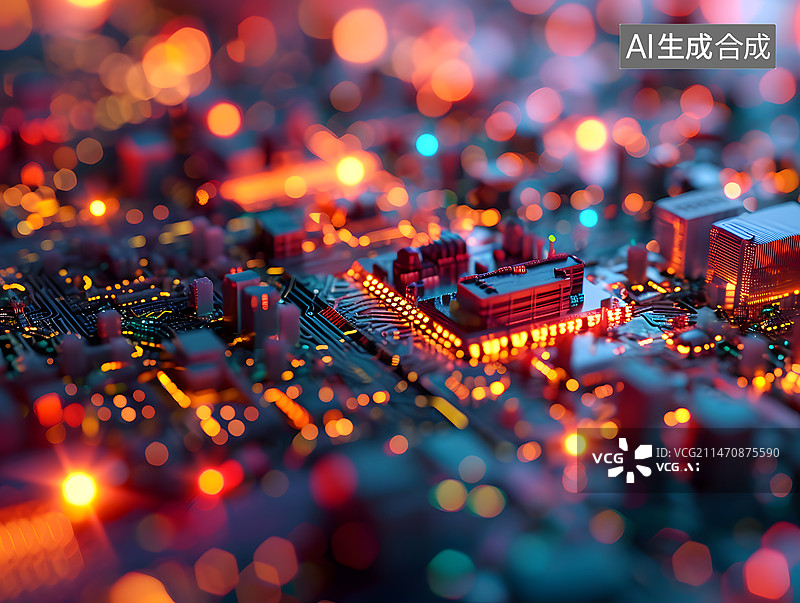 【AI数字艺术】电子线路板科技城市夜晚艺术图片素材