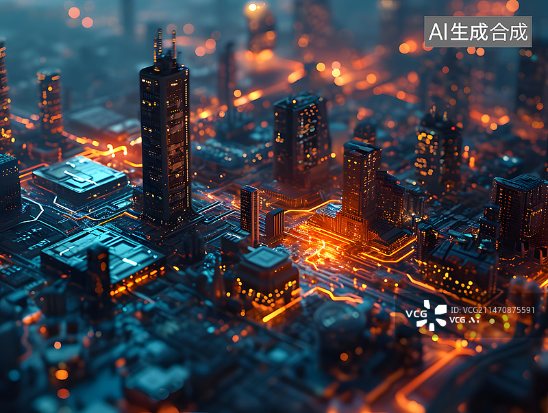 【AI数字艺术】电子线路板科技城市夜晚艺术图片素材