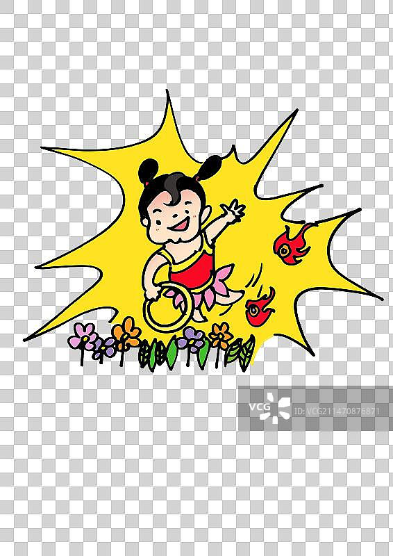 踩着风火轮赏花的哪吒图片素材