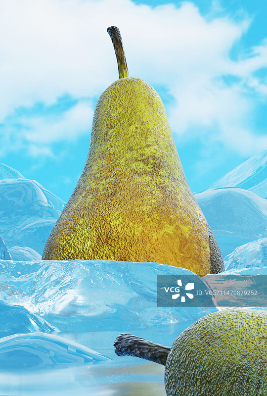 夏季冰冻梨水果组合图片素材