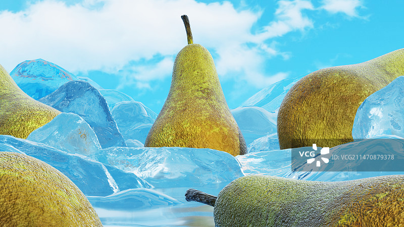 夏季冰冻梨水果组合图片素材