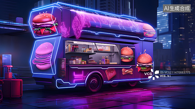 【AI数字艺术】城市夜景下的快闪店食品图片素材