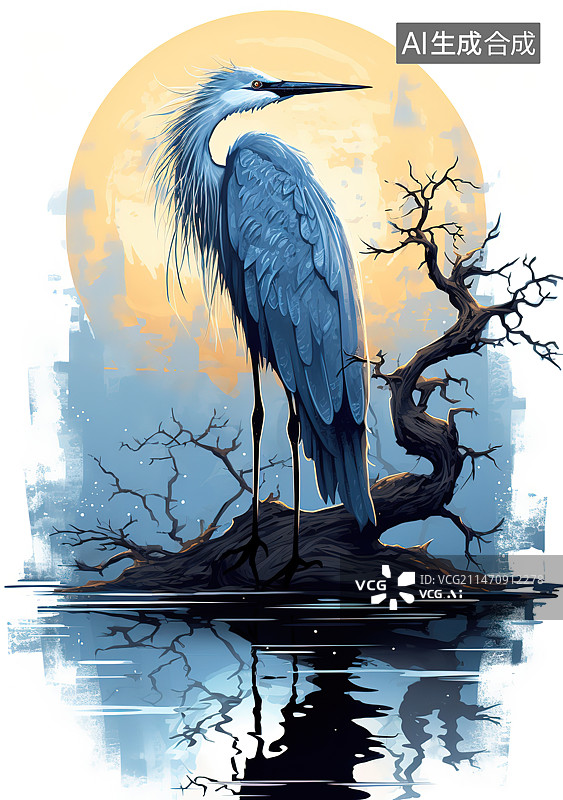 【AI数字艺术】鸟栖息在树枝上的低角度视图图片素材