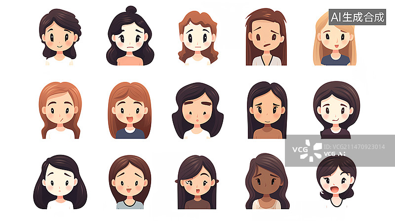【AI数字艺术】不同表情的女孩面部合集图片素材