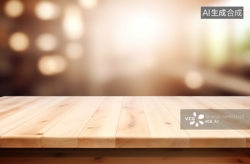 【AI数字艺术】灯光照射下的木桌特写镜头图片素材