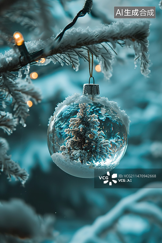 【AI数字艺术】挂在圣诞树上的装饰品特写镜头图片素材