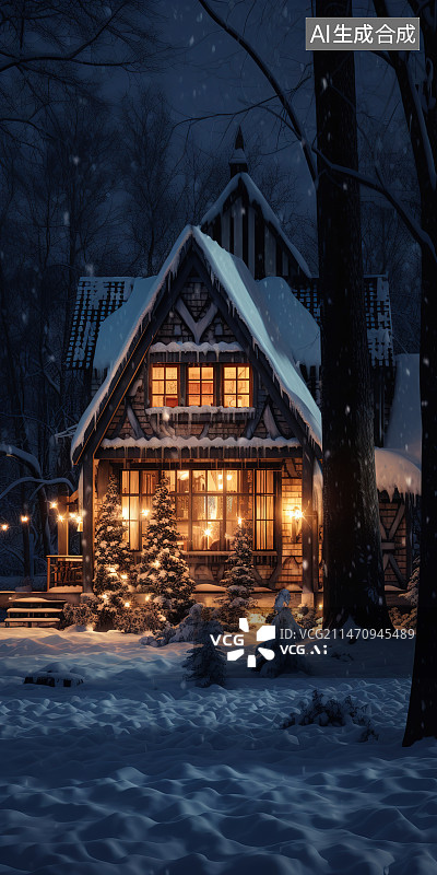 【AI数字艺术】雪地上的小屋图片素材