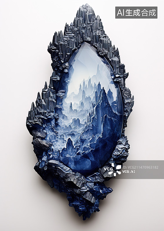 【AI数字艺术】正上方白色背景上的蓝色宝石照片图片素材