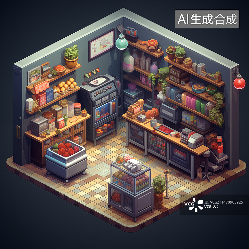 【AI数字艺术】等距杂货店商站图片素材