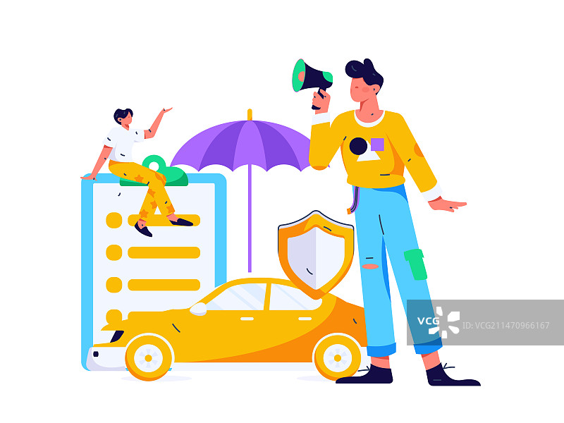 为汽车购买保险扁平人物矢量概念运营插画图片素材