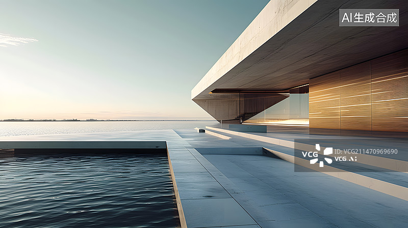 【AI数字艺术】海边简约风格别墅图片素材
