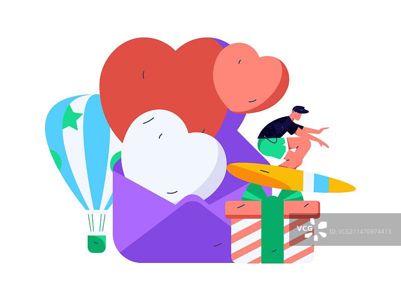 情人节快乐扁平人物矢量概念运营手绘插画图片素材