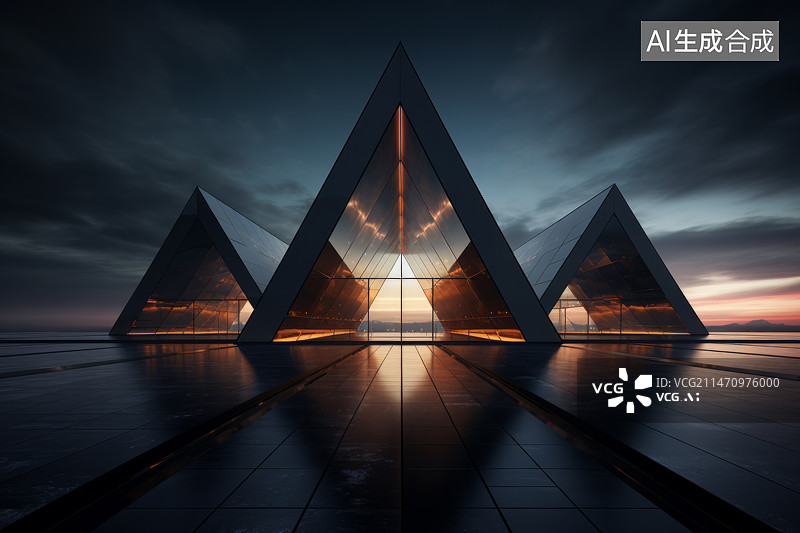 【AI数字艺术】三角形现代建筑图片素材