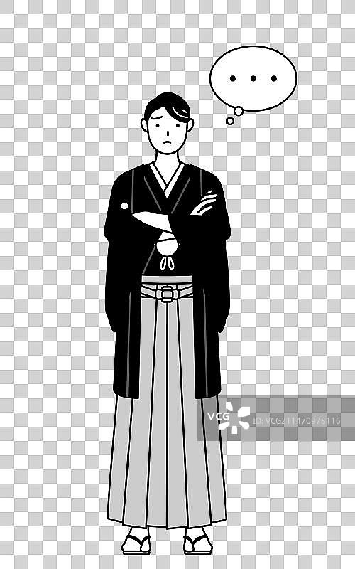 穿着带家徽的袴的男人，双手交叉图片素材