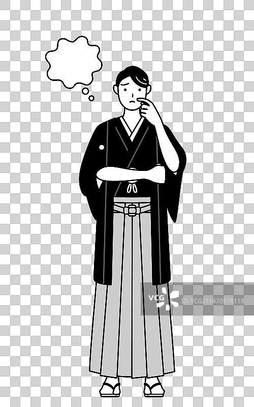 身穿袴沉思的男人图片素材