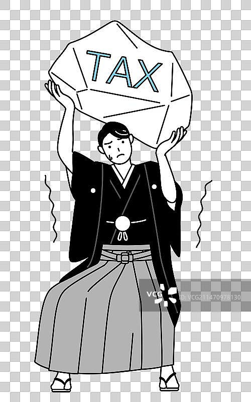 身穿带家徽的袴的男人为税款发愁图片素材