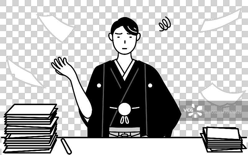 穿着带家徽的袴感到厌烦的男人图片素材