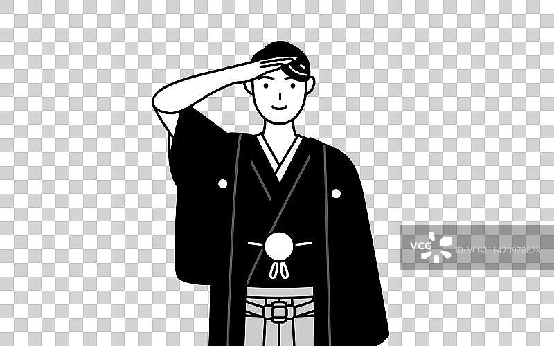 身穿和服，带有家徽，行礼的男人图片素材