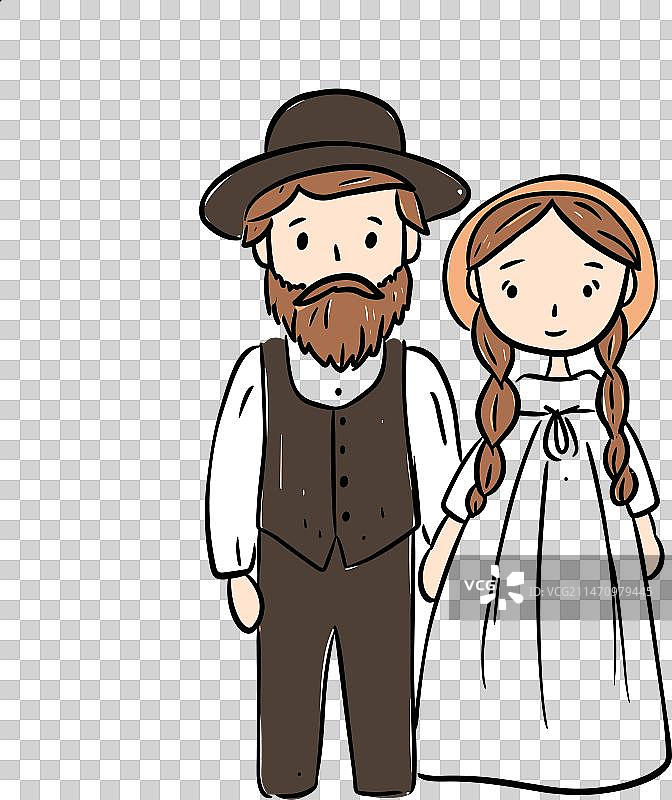 阿米什夫妇手绘漫画图片素材