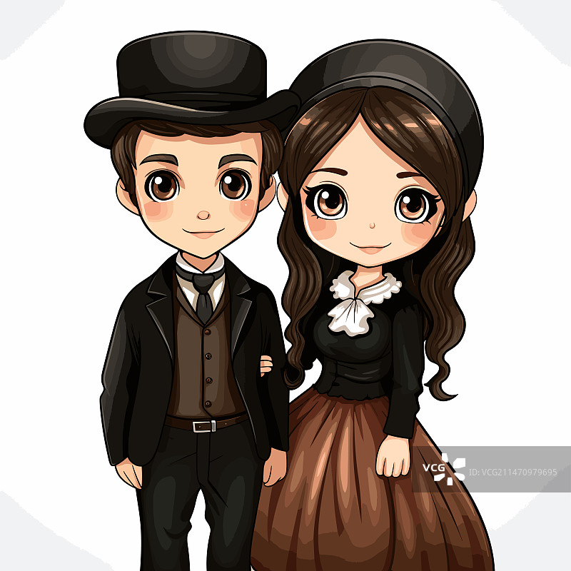 阿米什夫妇手绘漫画图片素材