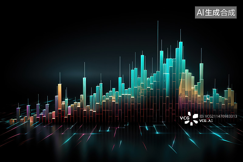 【AI数字艺术】黑色背景下的股市数据特写图片素材