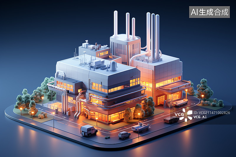 【AI数字艺术】现代企业制造工厂等距概念图图片素材