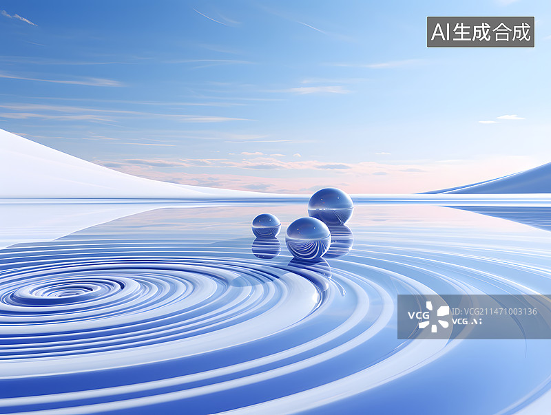 【AI数字艺术】蓝色纯净波纹水球背景图片素材