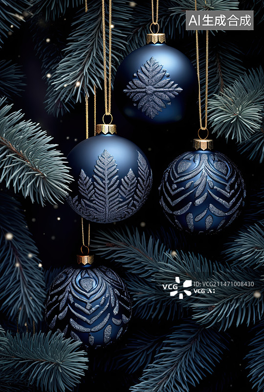 【AI数字艺术】挂在圣诞树上的装饰品特写镜头图片素材