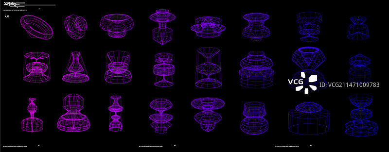 一套数字潮流3d线框形状图片素材