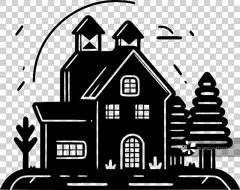 农舍-极简风格的简单轮廓图片素材