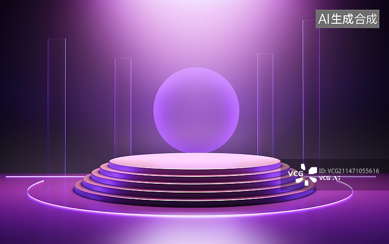 【AI数字艺术】蓝色背景下的圆形圆形剧场图片素材