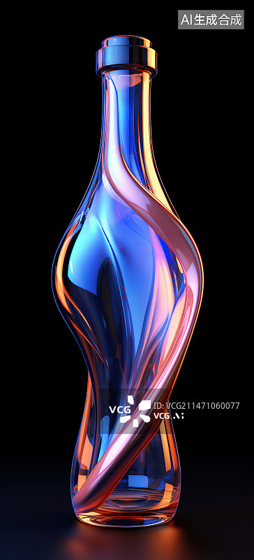 【AI数字艺术】黑色背景下的玻璃瓶特写镜头图片素材