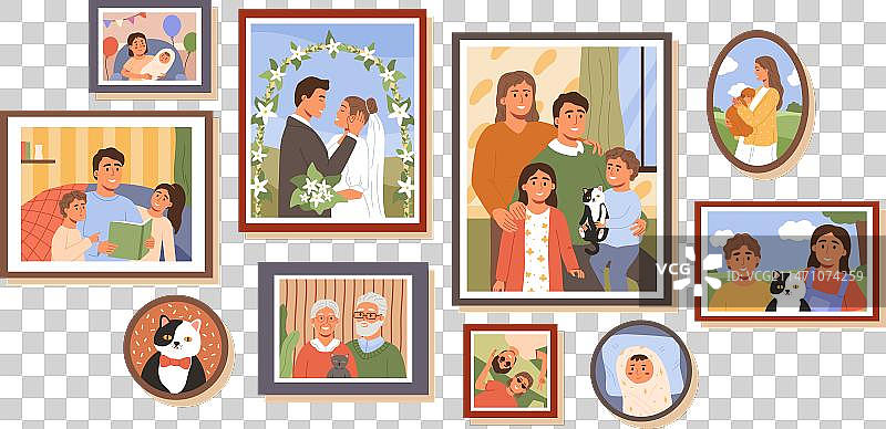 卡通家庭生活照片墙回忆图片素材