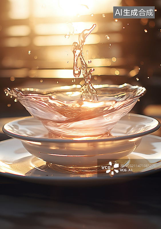 【AI数字艺术】桌子上碗里的水的特写镜头图片素材