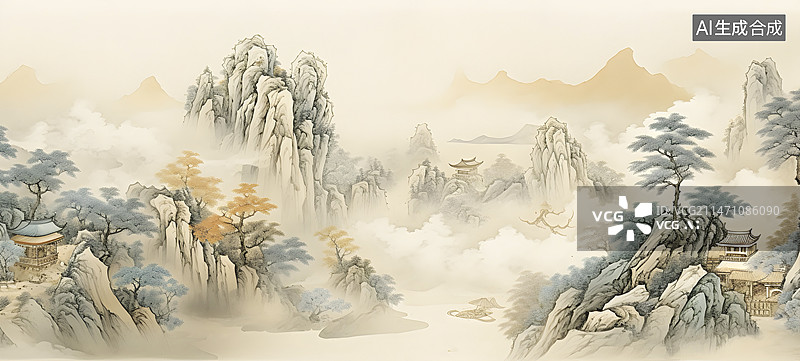 【AI数字艺术】横屏宋代风格山水画图片素材