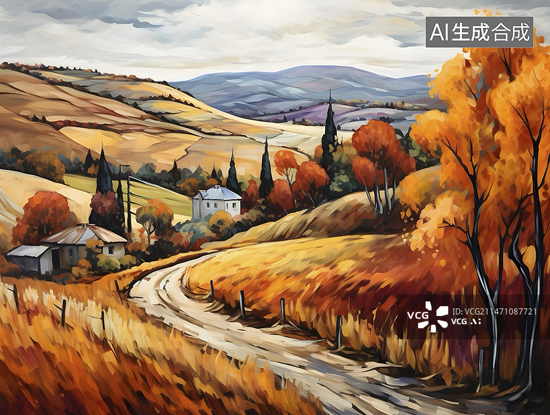 【AI数字艺术】秋天的田园插画图片素材