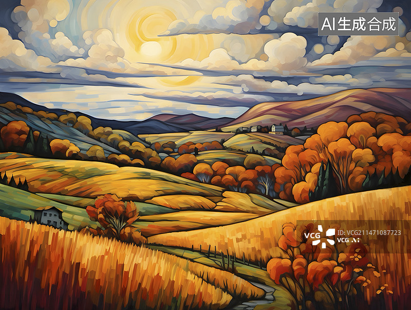 【AI数字艺术】秋天的田园插画图片素材